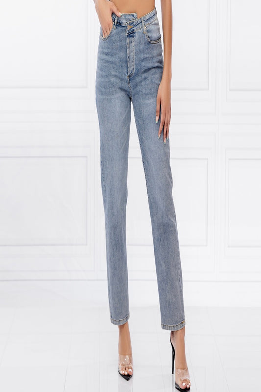 Lilly Hem Wrap Denim Jeans - Medium Wash